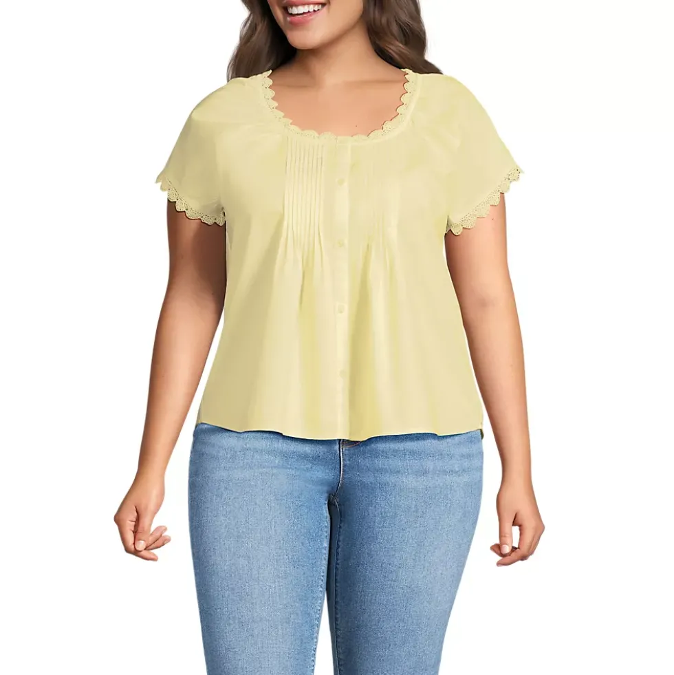 Women's Poplin Short Sleeve Pintuck Blouse