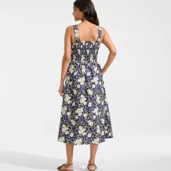 Women's Poplin Smocked Bodice Midi Dress