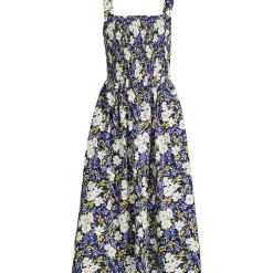 Women's Poplin Smocked Bodice Midi Dress