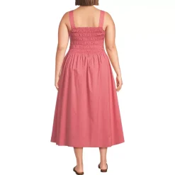 Women's Poplin Smocked Bodice Midi Dress