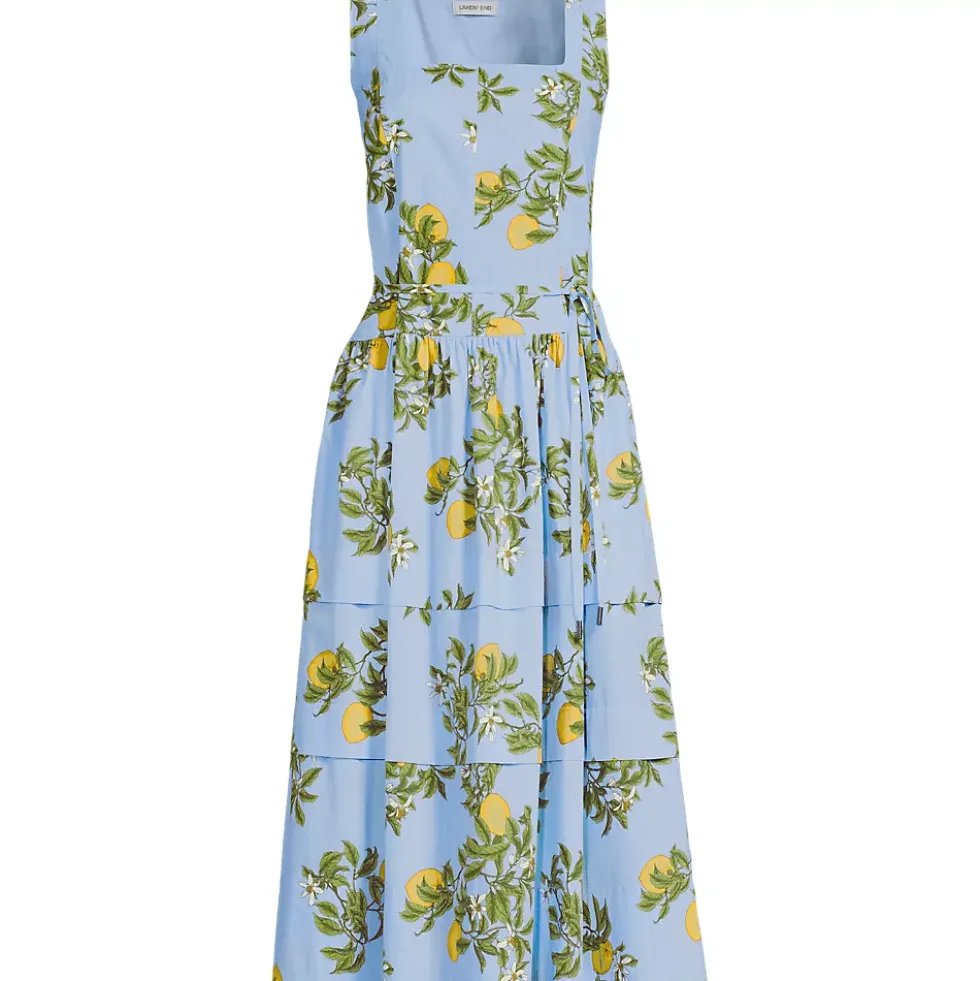 Women's Poplin Square Neck Midi Tie Waist Dress