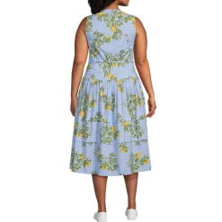 Women's Poplin Square Neck Midi Tie Waist Dress