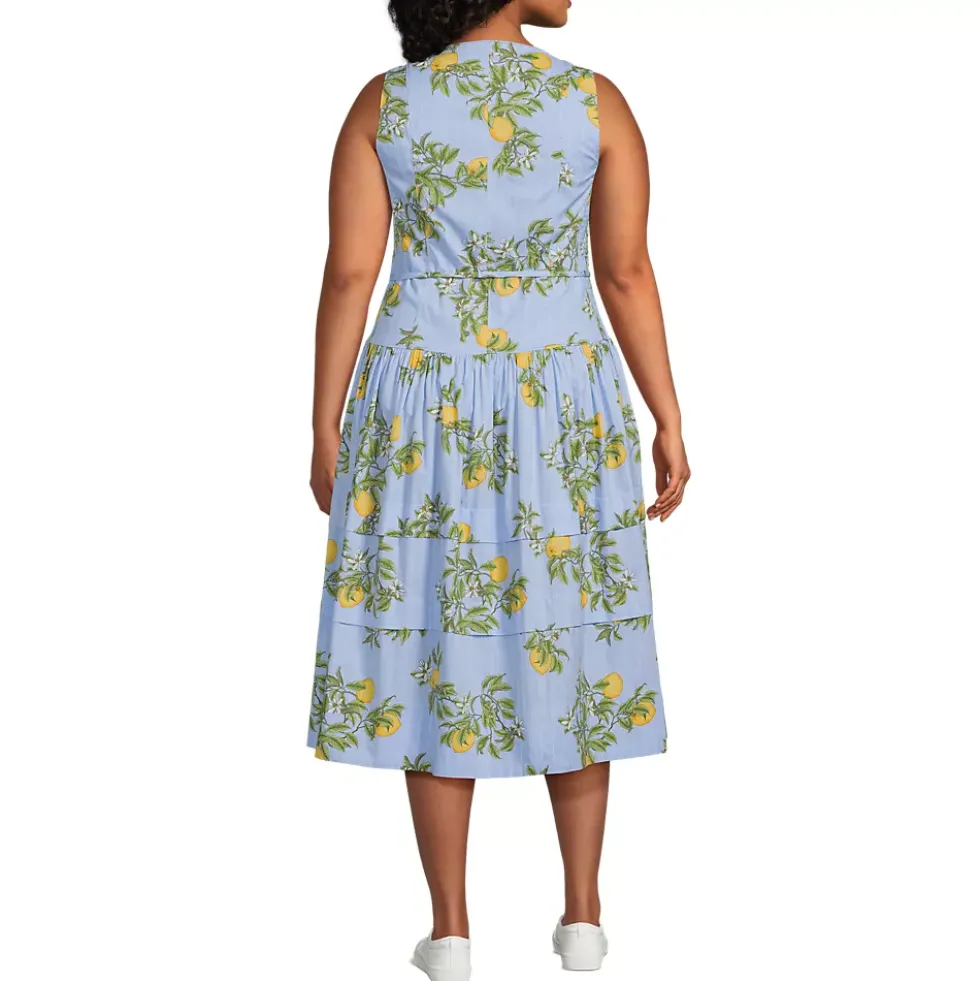 Women's Poplin Square Neck Midi Tie Waist Dress