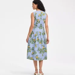Women's Poplin Square Neck Midi Tie Waist Dress