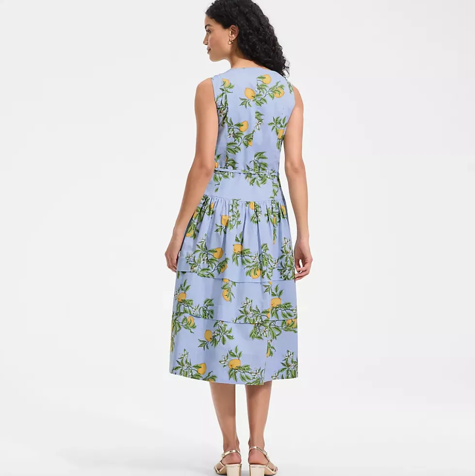 Women's Poplin Square Neck Midi Tie Waist Dress