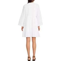 Women's Poplin V Neck Embroidered Dress