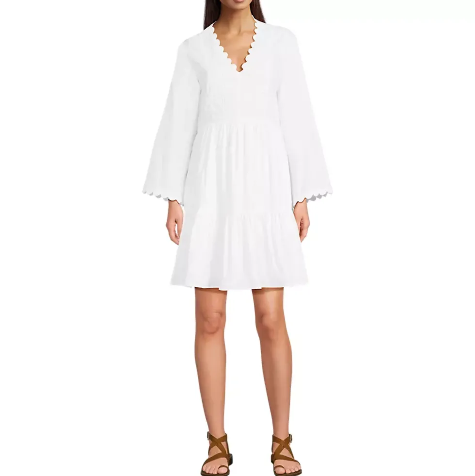 Women's Poplin V Neck Embroidered Dress