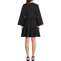 Women's Poplin V Neck Embroidered Dress