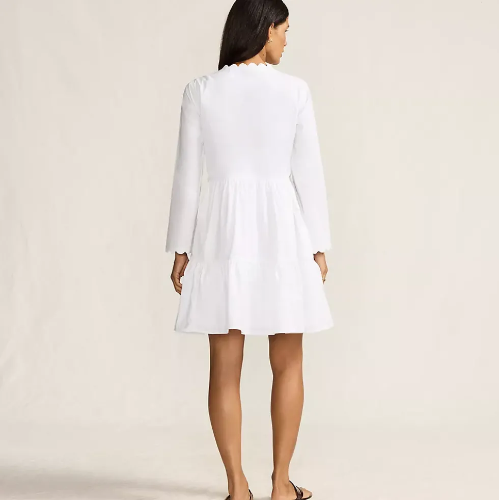 Women's Poplin V Neck Embroidered Dress