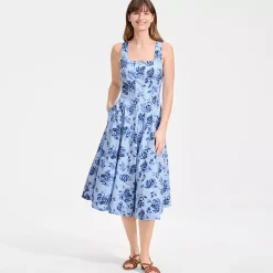Women's Princess Seamed Cotton Poplin Midi Dress