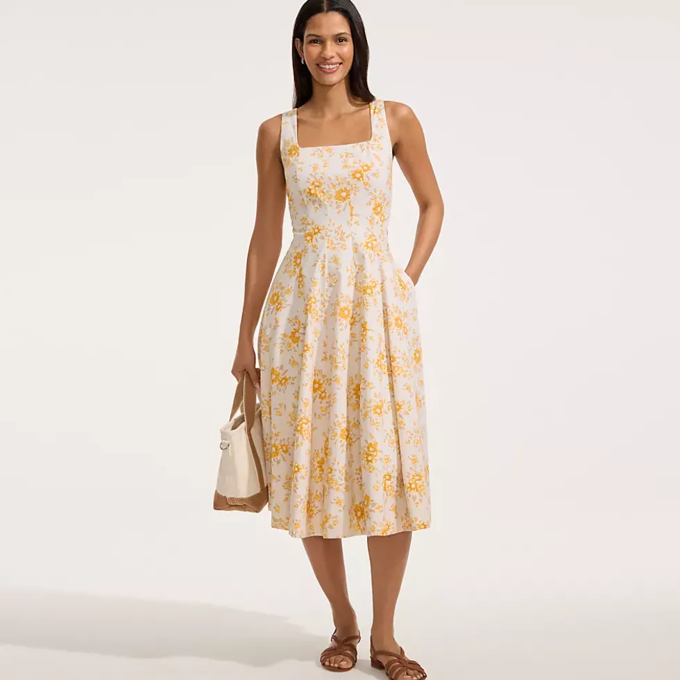 Women's Princess Seamed Cotton Poplin Midi Dress