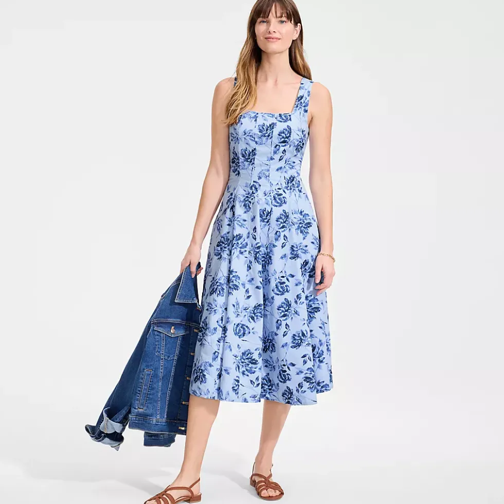 Women's Princess Seamed Cotton Poplin Midi Dress