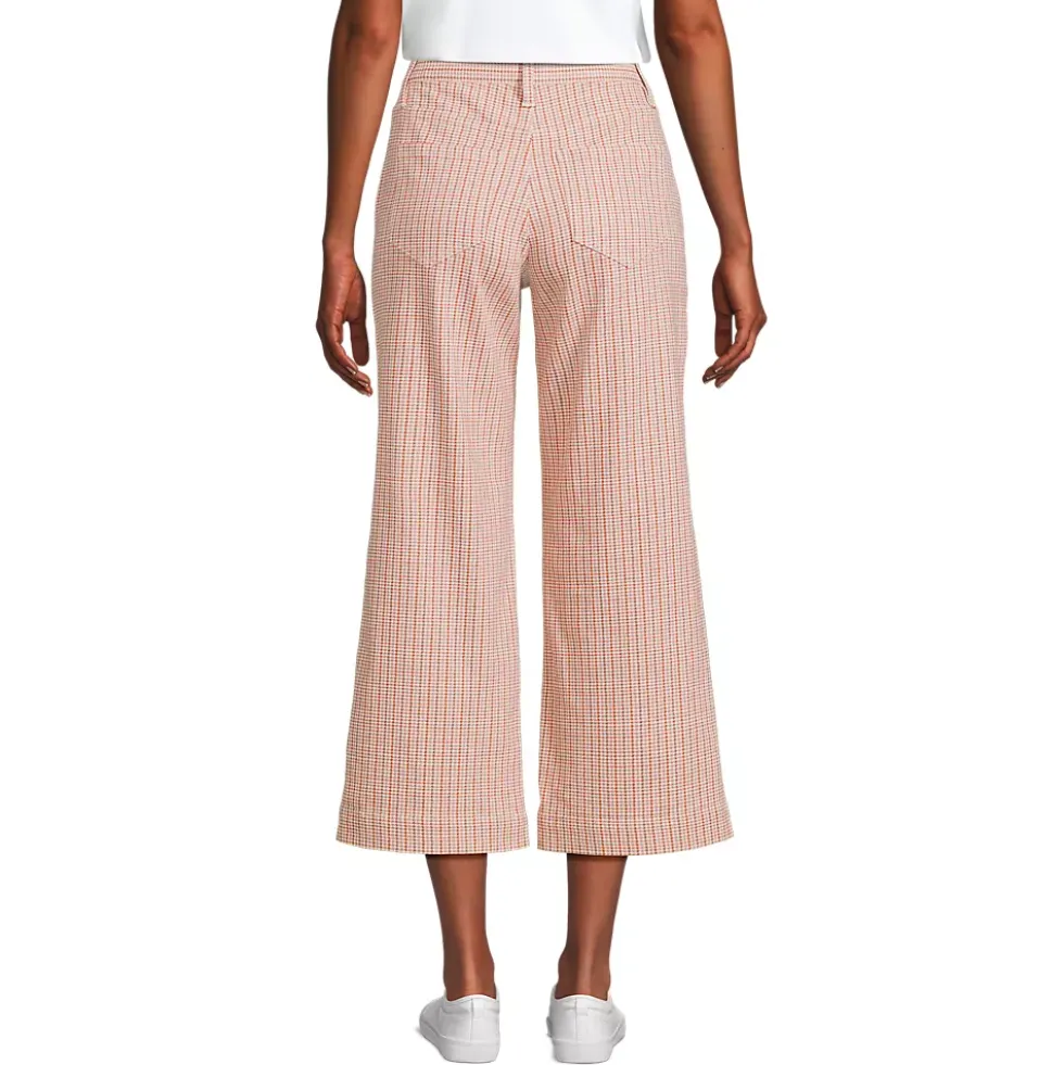 Women's Printed Twill High Rise 5 Pocket Wide Leg Crop Pants