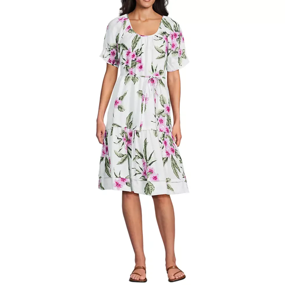 Women's Puff Sleeve Pleated Linen Knee Length Dress
