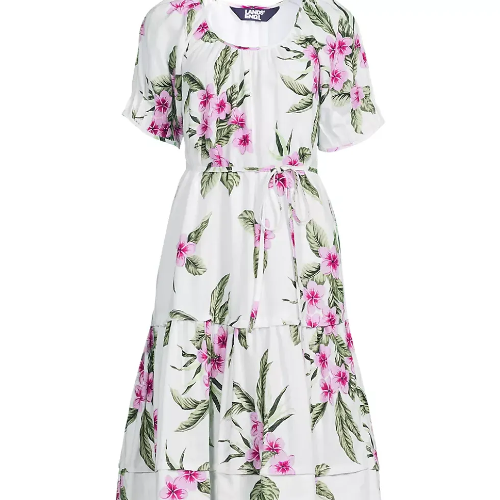 Women's Puff Sleeve Pleated Linen Knee Length Dress