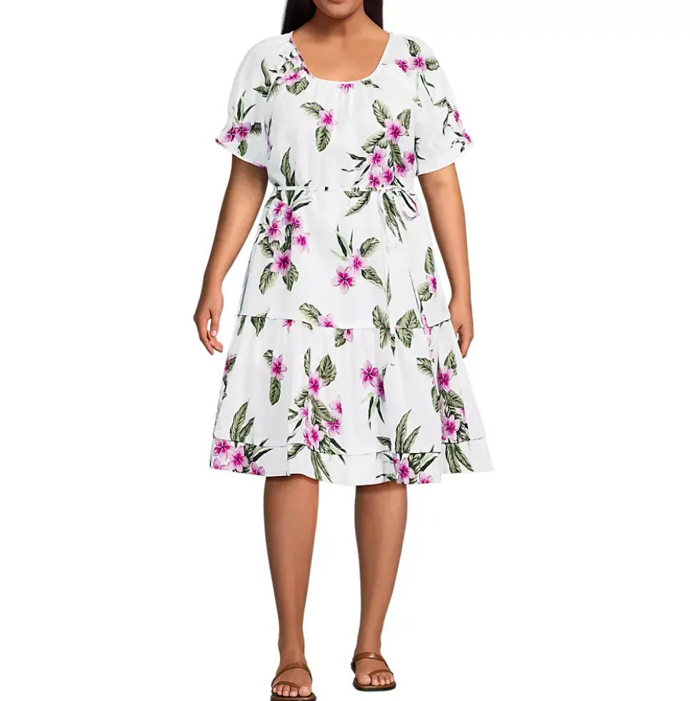 Women's Puff Sleeve Pleated Linen Knee Length Dress