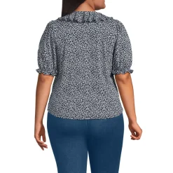Women's Puff Sleeve Slub Ruffle Pintuck Top