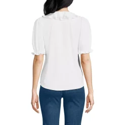 Women's Puff Sleeve Slub Ruffle Pintuck Top