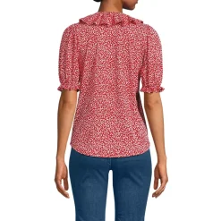 Women's Puff Sleeve Slub Ruffle Pintuck Top