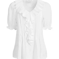 Women's Puff Sleeve Slub Ruffle Pintuck Top