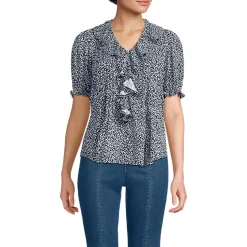 Women's Puff Sleeve Slub Ruffle Pintuck Top