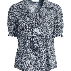 Women's Puff Sleeve Slub Ruffle Pintuck Top