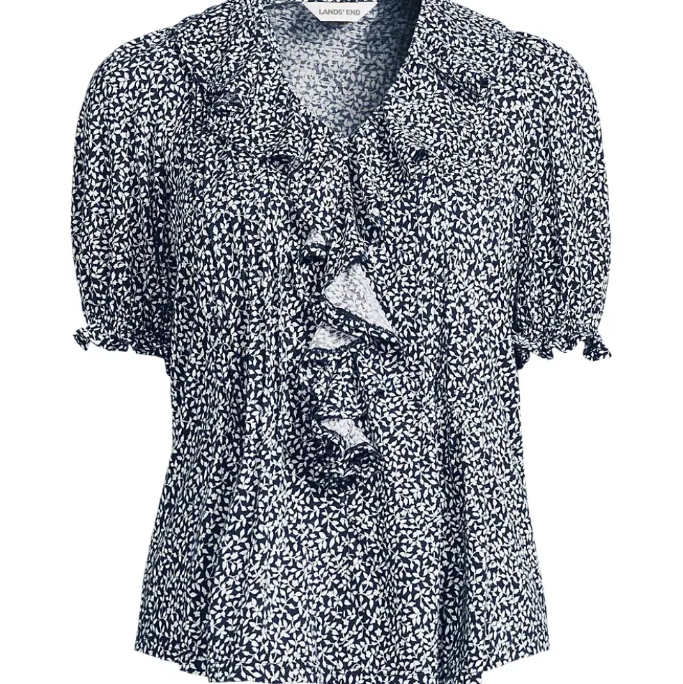 Women's Puff Sleeve Slub Ruffle Pintuck Top