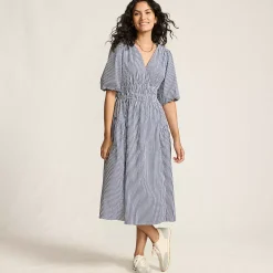 Women's Puff Sleeve Smocked Waist V Neck Dress
