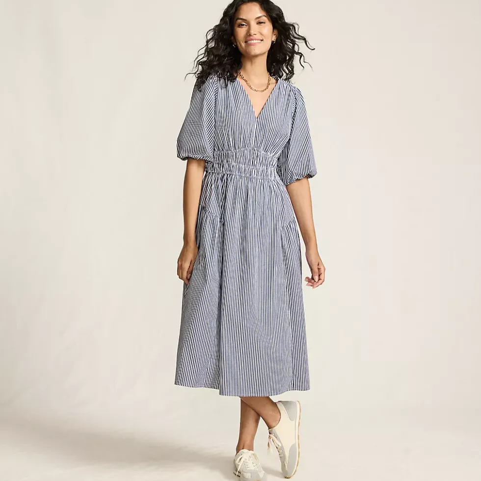 Women's Puff Sleeve Smocked Waist V Neck Dress