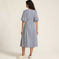 Women's Puff Sleeve Smocked Waist V Neck Dress