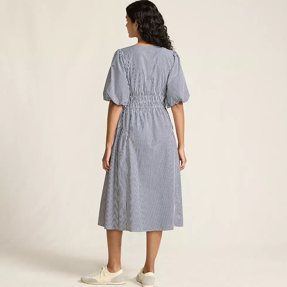 Women's Puff Sleeve Smocked Waist V Neck Dress