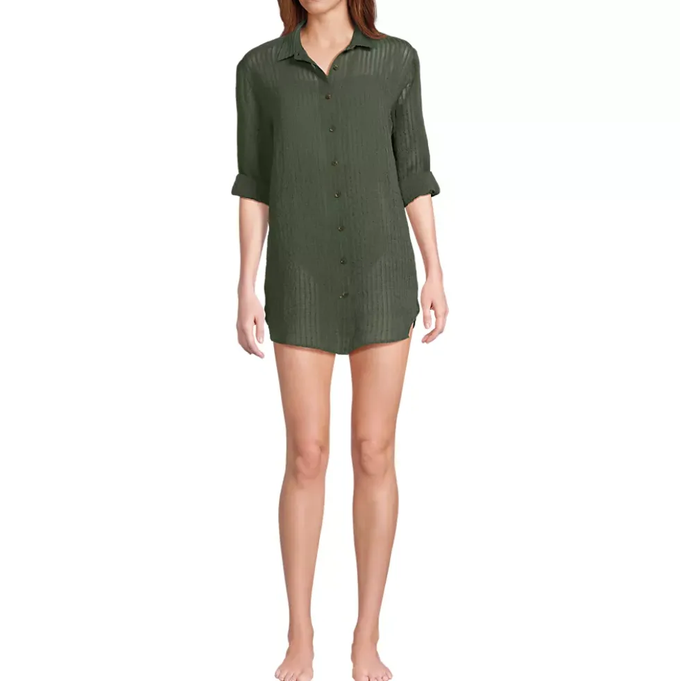 Women's Rayon Rib Button Down Cover-Up