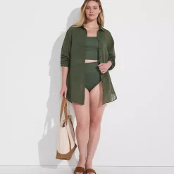 Women's Rayon Rib Button Down Cover-Up