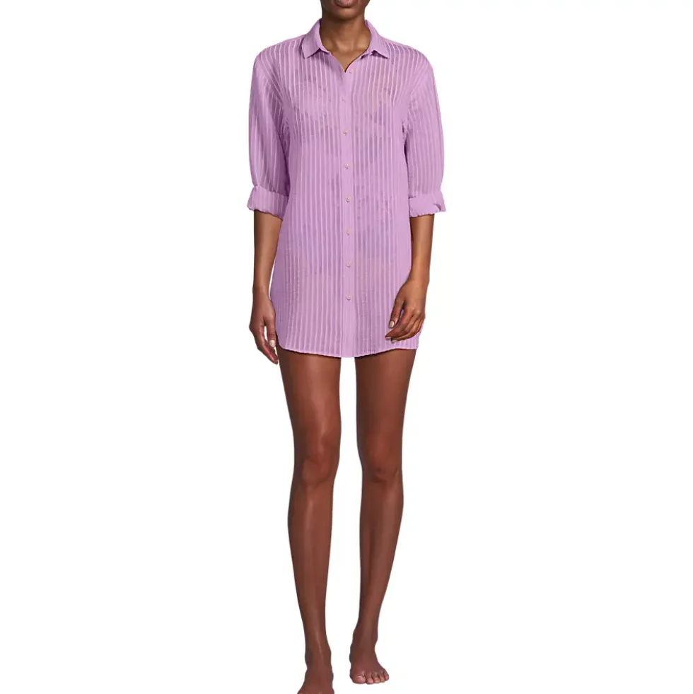 Women's Rayon Rib Button Down Cover-Up