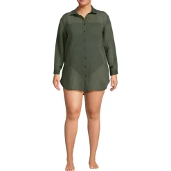 Women's Rayon Rib Button Down Cover-Up