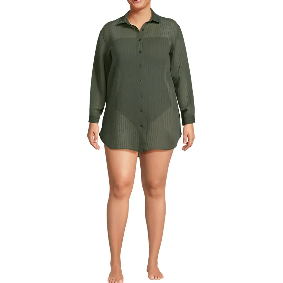 Women's Rayon Rib Button Down Cover-Up