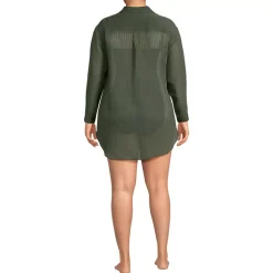 Women's Rayon Rib Button Down Cover-Up