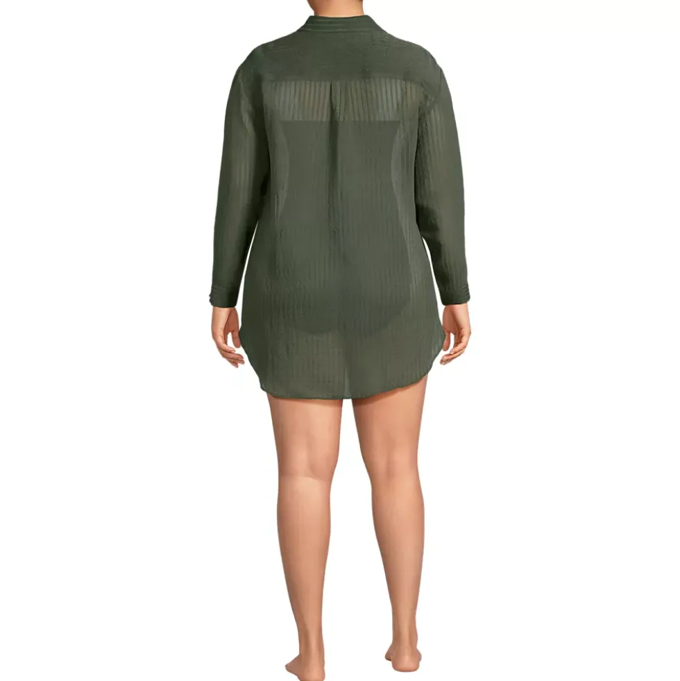 Women's Rayon Rib Button Down Cover-Up