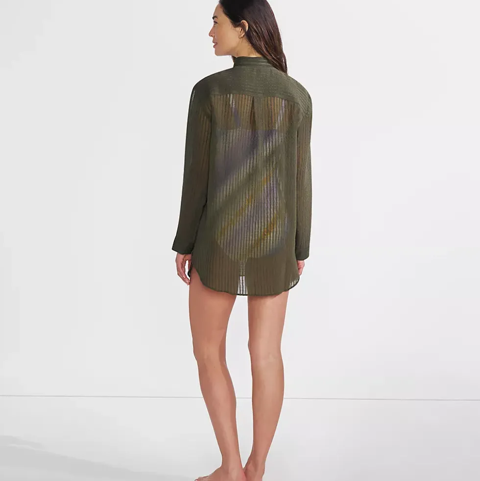 Women's Rayon Rib Button Down Cover-Up
