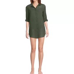 Women's Rayon Rib Button Down Cover-Up