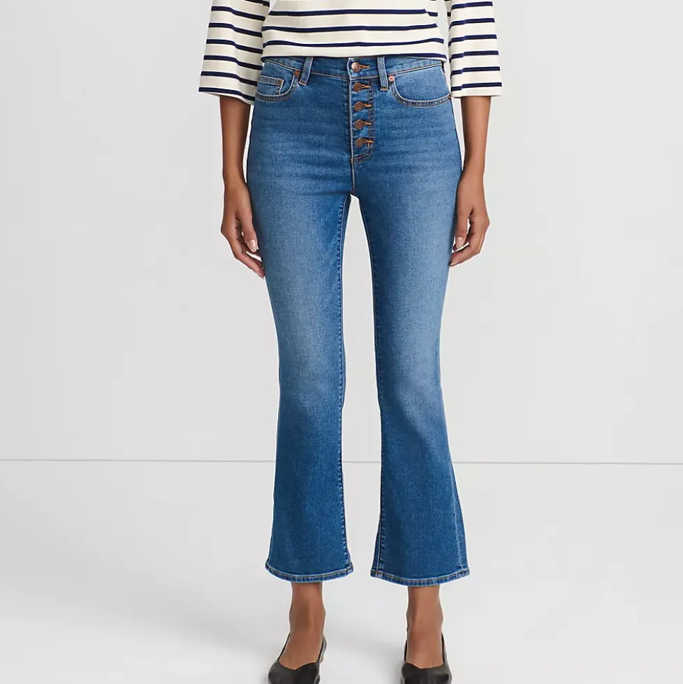 Women's Recover High Rise Button Front Kick Flare Crop Jeans