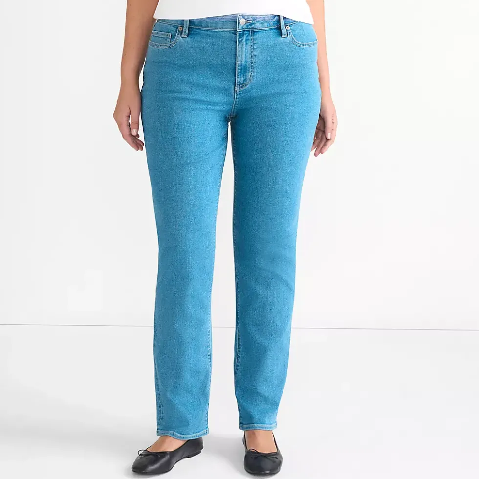 Women's Recover Mid Rise Straight Leg Blue Jeans
