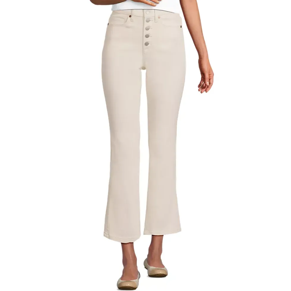 Women's Recycled Denim High Rise Button Front Kick Flare Crop Jeans