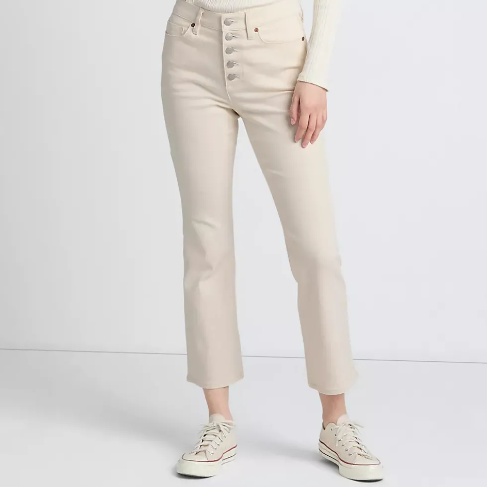Women's Recycled Denim High Rise Button Front Kick Flare Crop Jeans