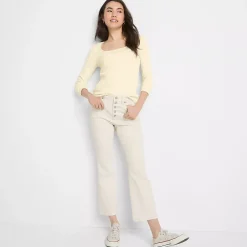 Women's Recycled Denim High Rise Button Front Kick Flare Crop Jeans
