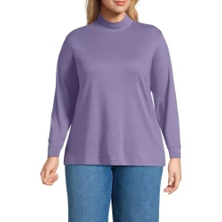 Women's Relaxed Cotton Long Sleeve Mock Turtleneck