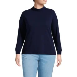 Women's Relaxed Cotton Long Sleeve Mock Turtleneck