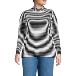 Women's Relaxed Cotton Long Sleeve Mock Turtleneck