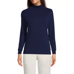 Women's Relaxed Cotton Long Sleeve Mock Turtleneck