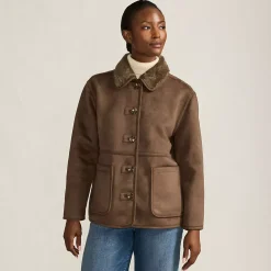 Women's Reversible Faux Shearling Fleece Button Front Coat